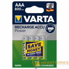 Аккумулятор бытовой Varta R03 AAA BL4 NI-MH POWER R2U 800mAh (4/40/200) Аккумулятор бытовой Varta R03 AAA BL4 NI-MH POWER R2U 800mAh (4/40/200)