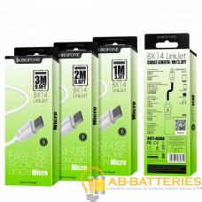 Кабель Borofone BX14 USB (m)-microUSB (m) 1.0м 2.0A силикон белый (1/360) Кабель Borofone BX14 USB (m)-microUSB (m) 1.0м 2.0A силикон белый (1/360)