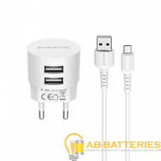 Сетевое З/У Borofone BA23A 2USB 2.4A с кабелем microUSB белый (1/36/216) Сетевое З/У Borofone BA23A 2USB 2.4A с кабелем microUSB белый (1/36/216)