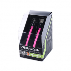 USB кабель передачи данных Zetton Flat разъем Micro USB круглый пластиковые разьемы (черный с розовым) ZTLSUSBFCMCBP