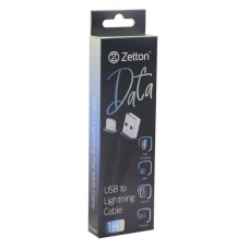 USB кабель Zetton USB SyncCharge Flat Wide Data Cable USB to Lightning плоский пластиковые разьемы (черный) ZTUSBFWBA8