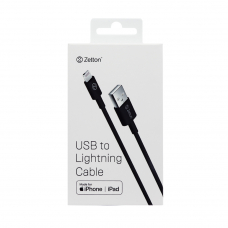 USB кабель передачи данных Zetton MFi разъем для Apple Lightning 8 pin черный (ZTUSBMFI1A8)