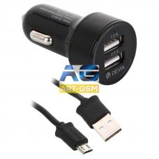 Набор автомобильное зарядное устройство на 2 USB порта Devia Smart Dual USB + кабель Micro-USB 1 мет