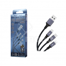 Кабель USB - 3 в 1 (iPhone + MicroUSB + Type-C) Azeada PD-B52th (5A, оплетка такнь, 1,2 м) Черный