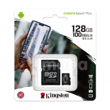 Карта памяти MicroSDXC 128GB Class 10 Kingston Canvas Select Plus A1 100MB/s + SD адаптер