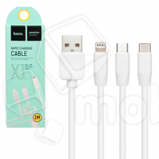 Кабель USB - 3 в 1 (iPhone + MicroUSB + Type-C) Hoco X1 (2,1A) Белый