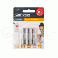 Батарейка AAA R03 GoPower Heavy Duty 1.5V (4 шт. в блистере) Батарейка AAA R03 GoPower Heavy Duty 1.5V (4 шт. в блистере)